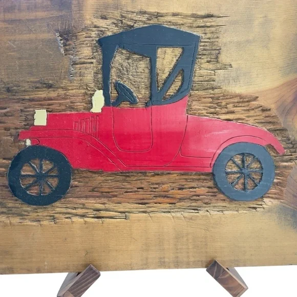Vintage Red Car Wall
Art - Hand Carved
Rustic Wood Plaque - Antique Auto Decor - Picture 4 of 7